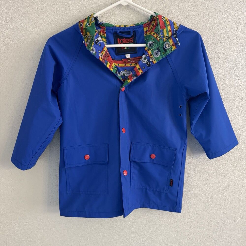 Children’s Lightweight Lined Raincoat Coat Totes Blue Vehicles Size 5